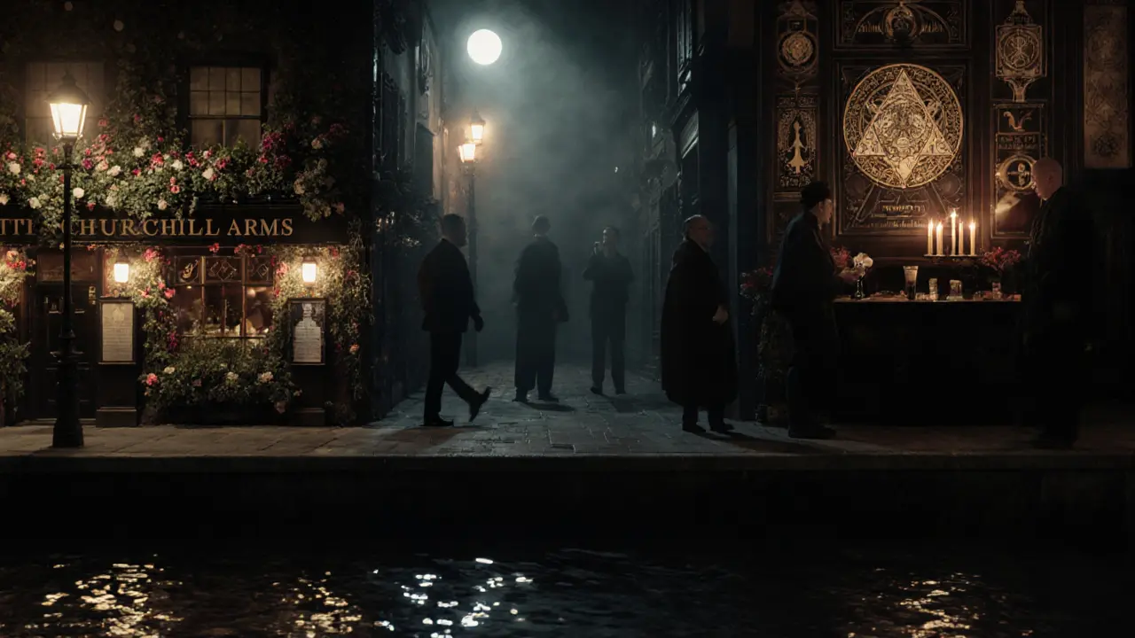 Moody montage of historic London venues on a night out.