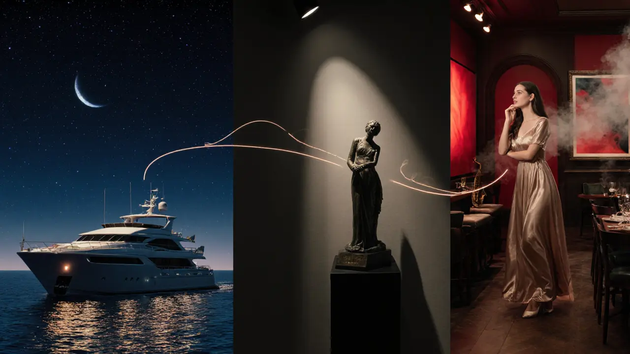 A woman guiding an unforgettable night in Dubai through yacht, art gallery, and jazz lounge scenes.