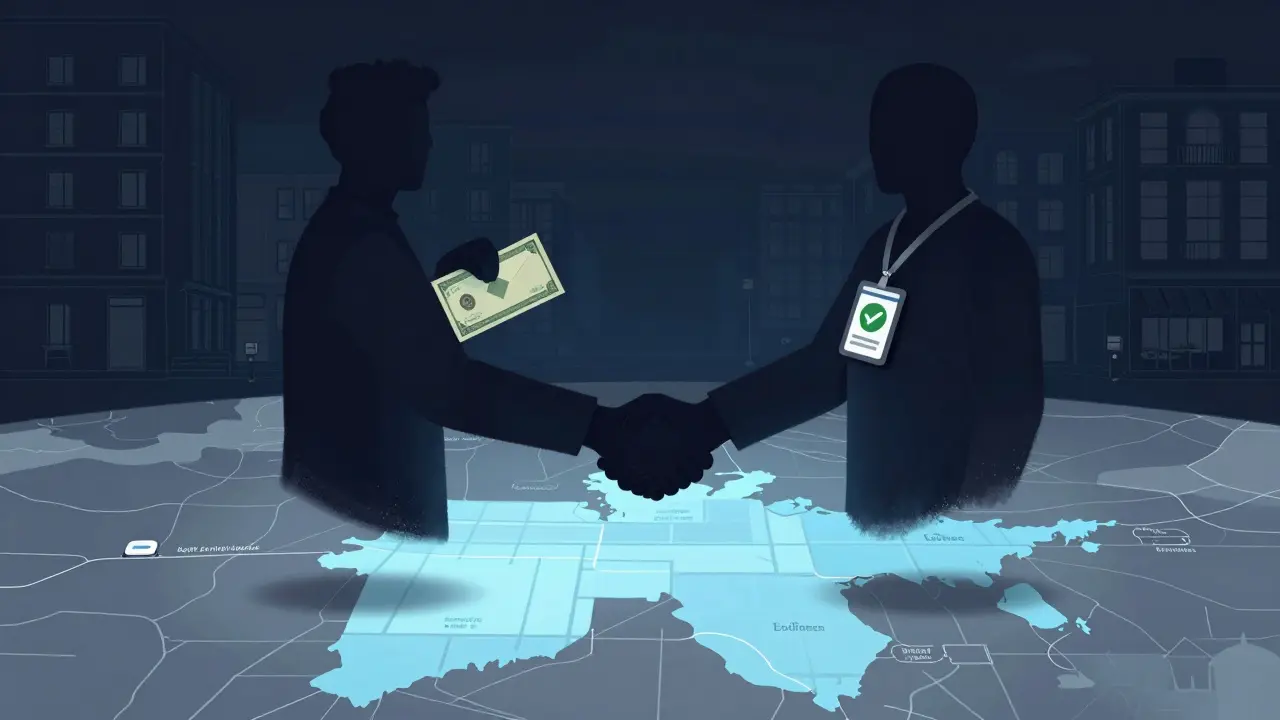 Anonymous silhouettes sharing a secure exchange above a map of Berlin&#039;s safe meeting zones.