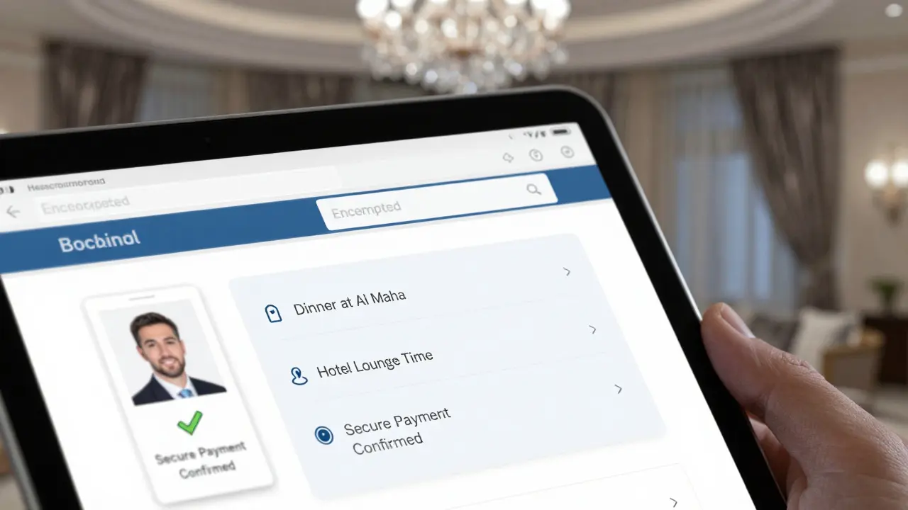 A secure digital booking screen showing verified ID and transparent pricing details.