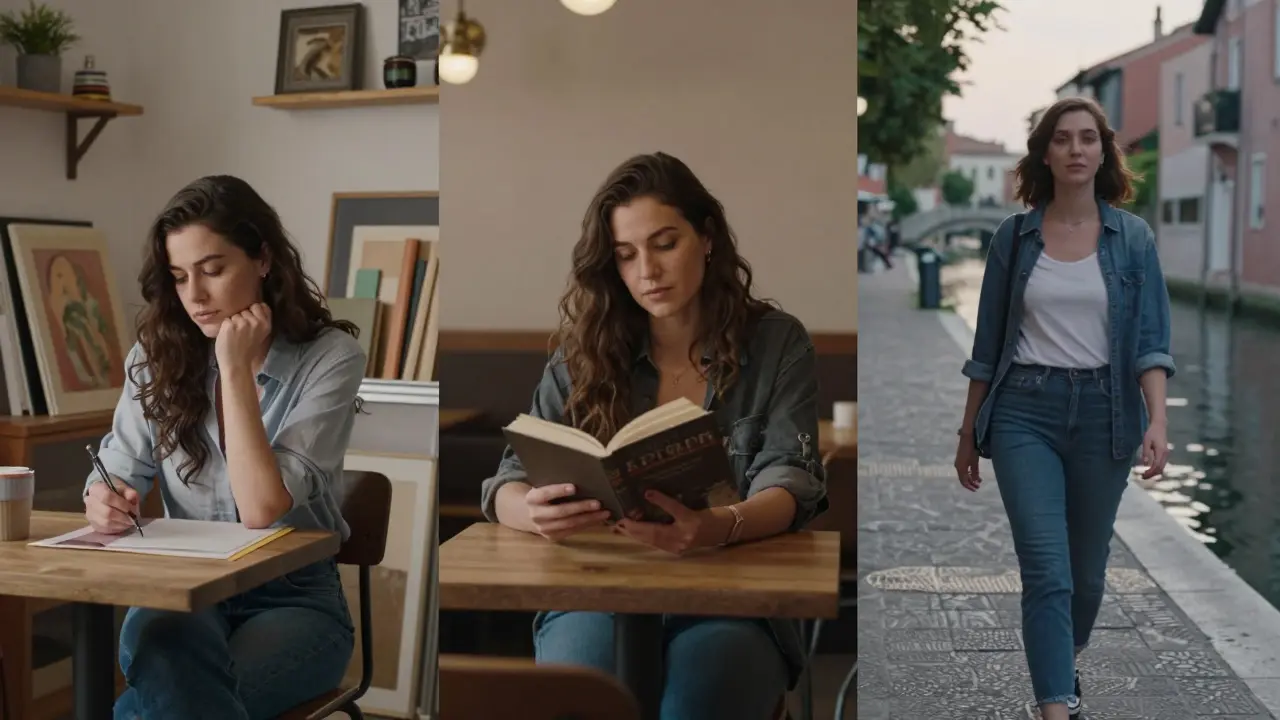 Three independent women in Milan going about their daily lives — student, artist, traveler.